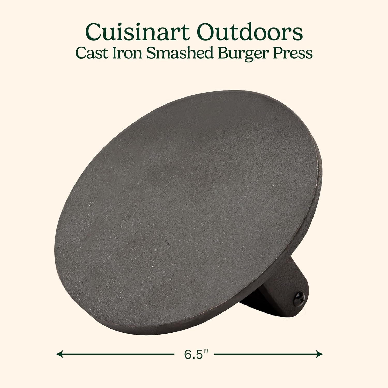 Cuisinart 6.5" Cast Iron Smashed Burger Press, Round Flat Edge Grill Press