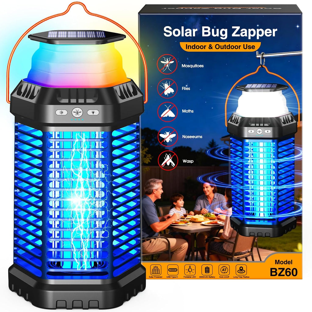 Foldable Solar Bug Zapper Outdoor – Portable 4500V Mosquito Zapper with 12H