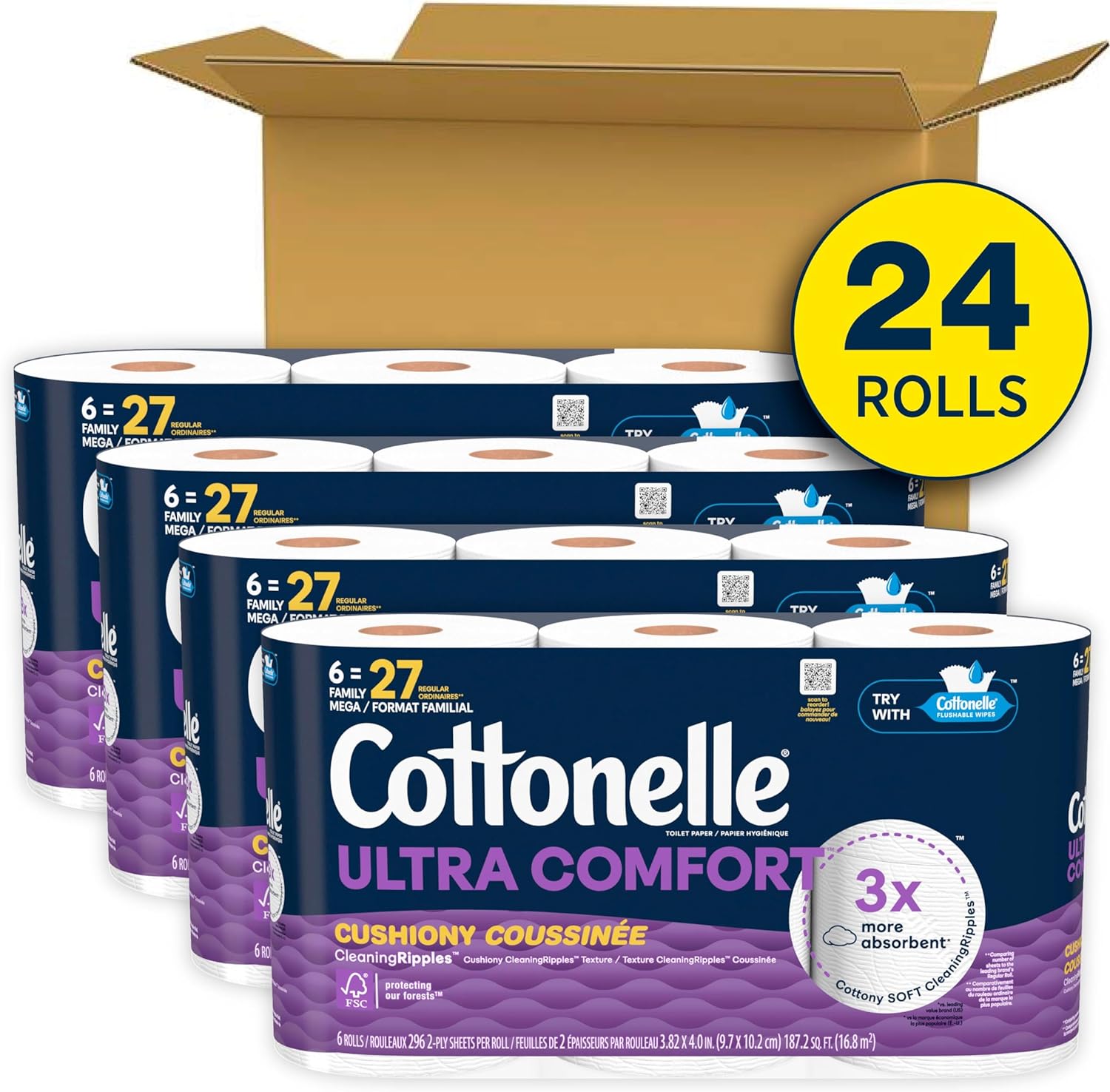 Cottonelle Ultra Comfort Toilet Paper with Cushiony CleaningRipples Texture