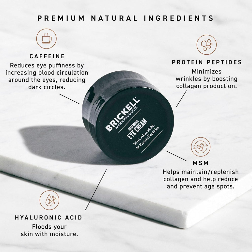 Brickell Men's Restoring Under Eye Cream for Men, Natural and Organic Anti