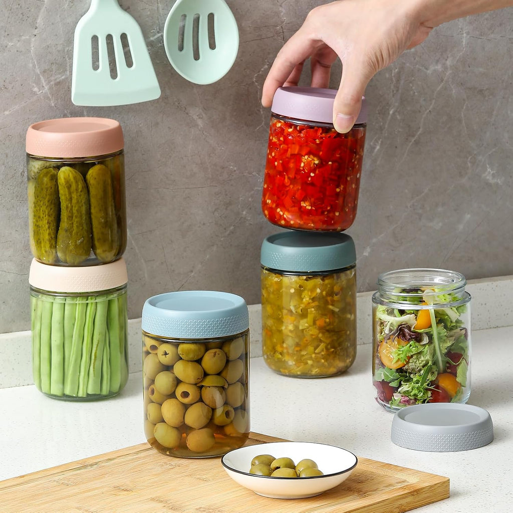 NETANY 6-pack 16 oz Overnight Oats Containers with Lids, Glass jars with