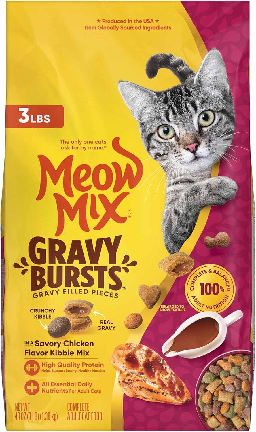 Meow Mix Gravy Bursts, Savory Chicken Flavor Mix, Gravy Filled Dry Cat Food