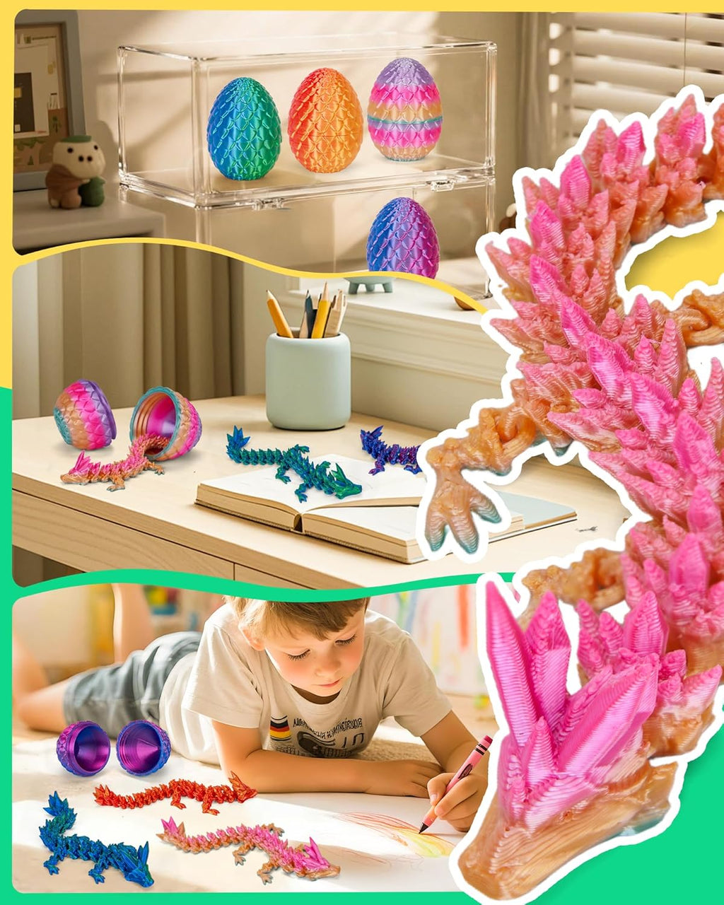 TBOLINE 4PCS 3D Printed Dragon Egg, Easter Basket Stuffers for Kids