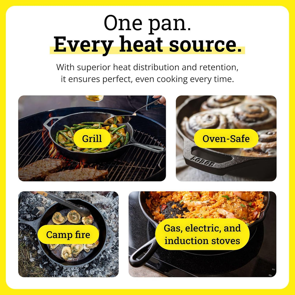 Lodge Seasoned Cast Iron Skillet - PFAS-Free, Non-Toxic Cookware - Use with