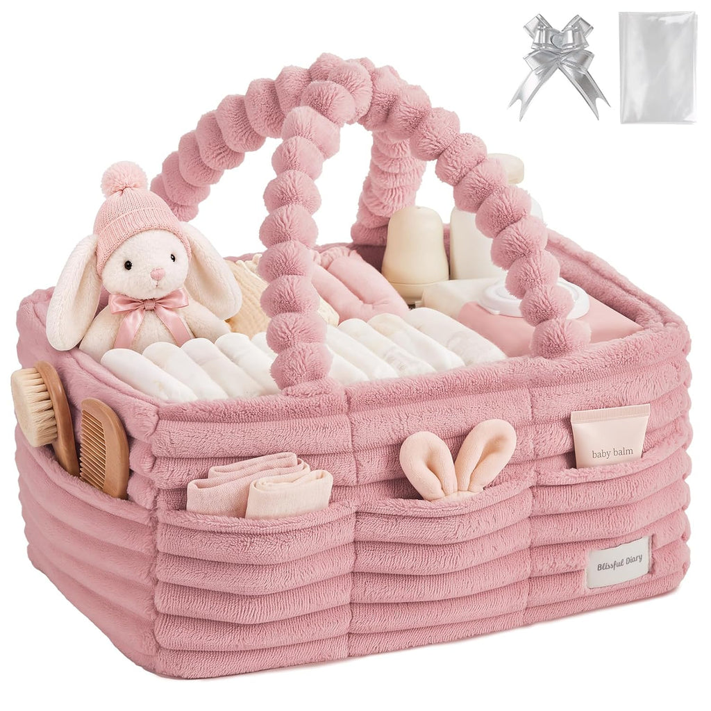 Blissful Diary Flannel Diaper Caddy Organizer with Gift Packaging, Portable