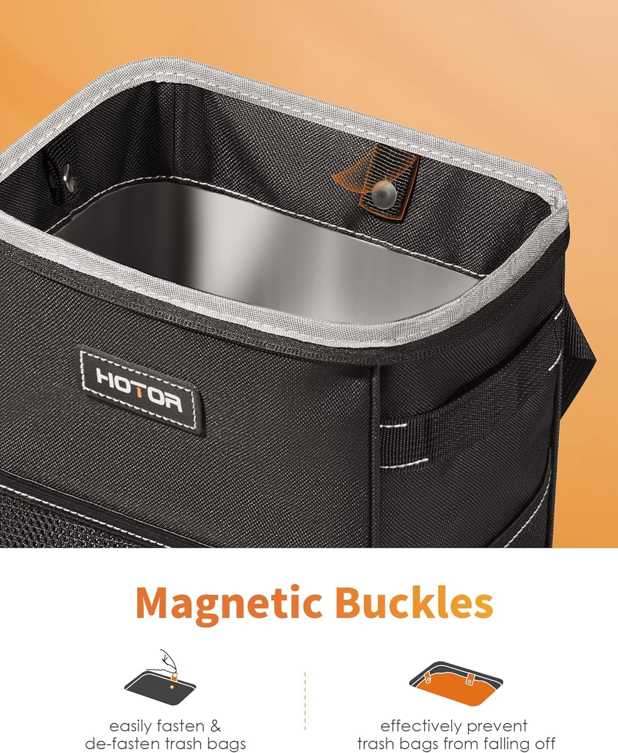 HOTOR Car Trash Can with Lid and Storage Pockets - 100% Leak-Proof Organizer