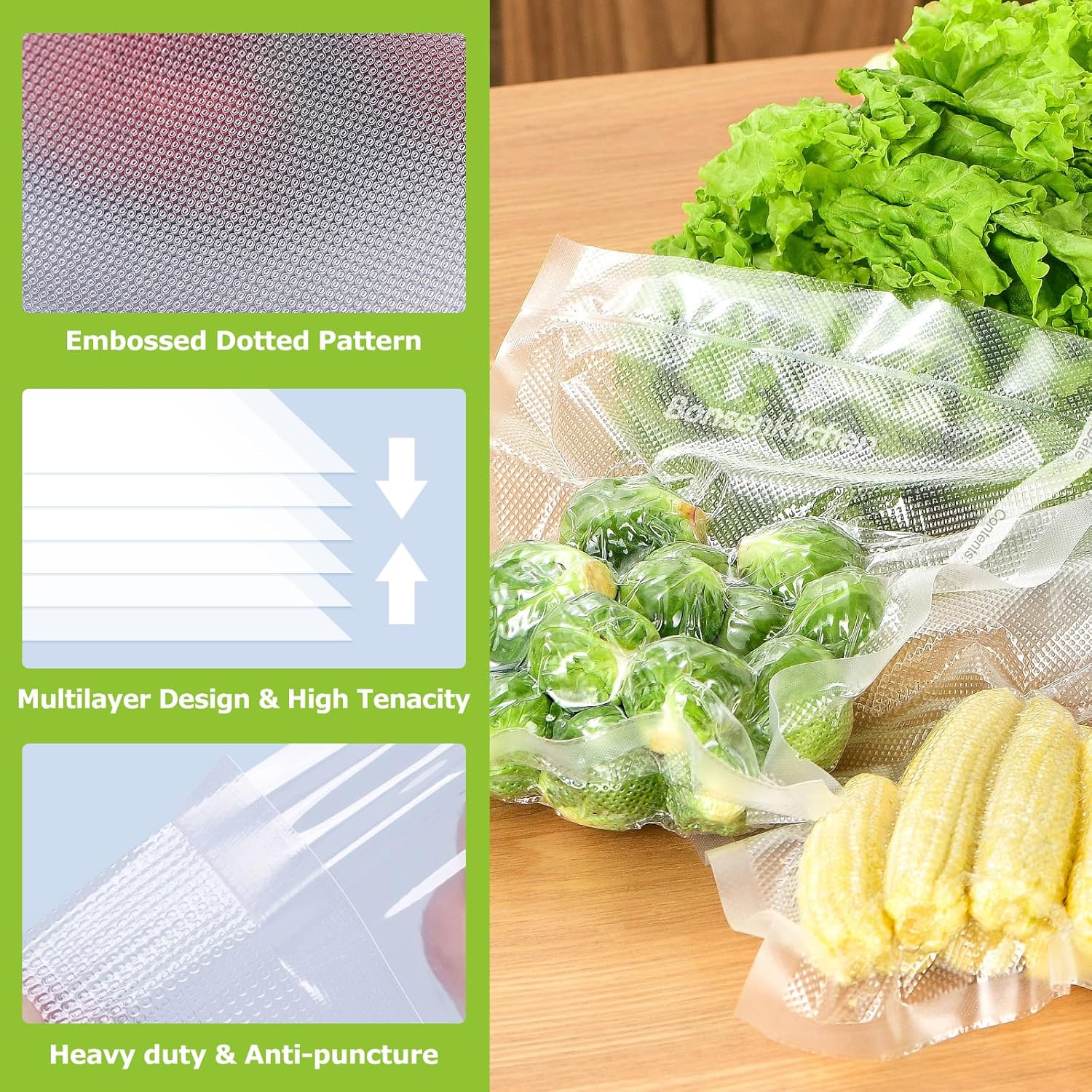 Bonsenkitchen Vacuum Sealer Rolls Bags, 6 Pack 3 Rolls 11" x 20' + 3 Rolls 8"