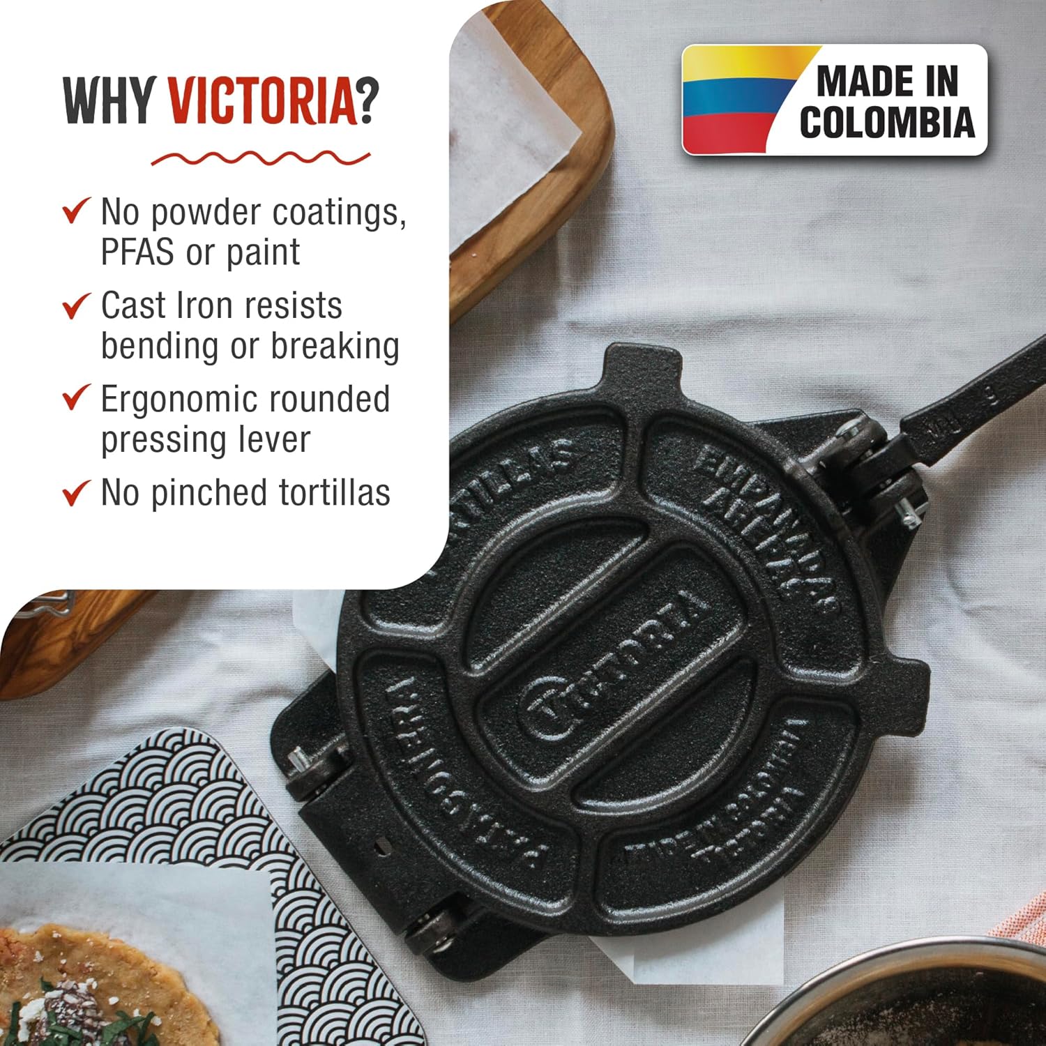 Victoria 8 Inches Cast Iron Tortilla Press, Roti Maker and Tortilladora