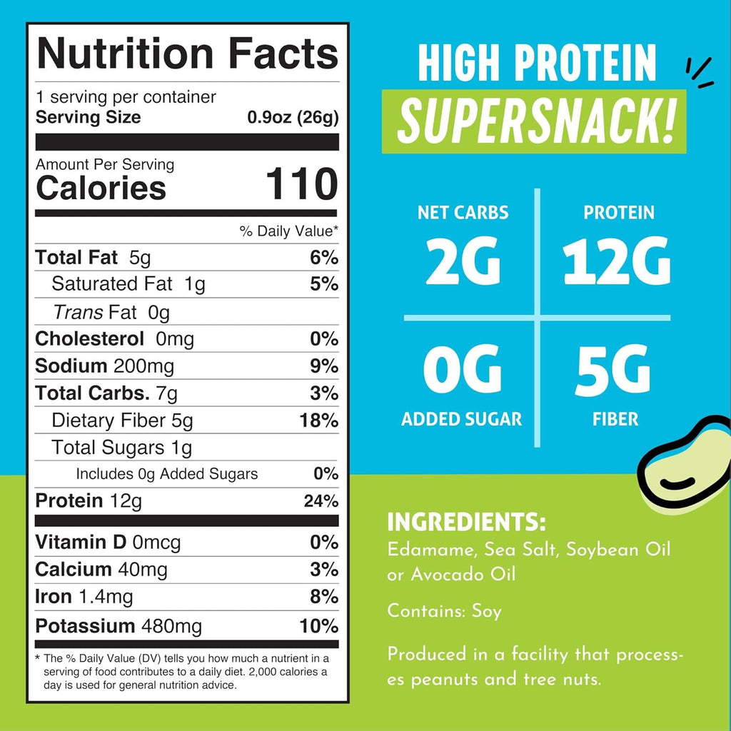 The Only Bean Crunchy Dry Roasted Edamame Snacks (Sea Salt), Healthy High