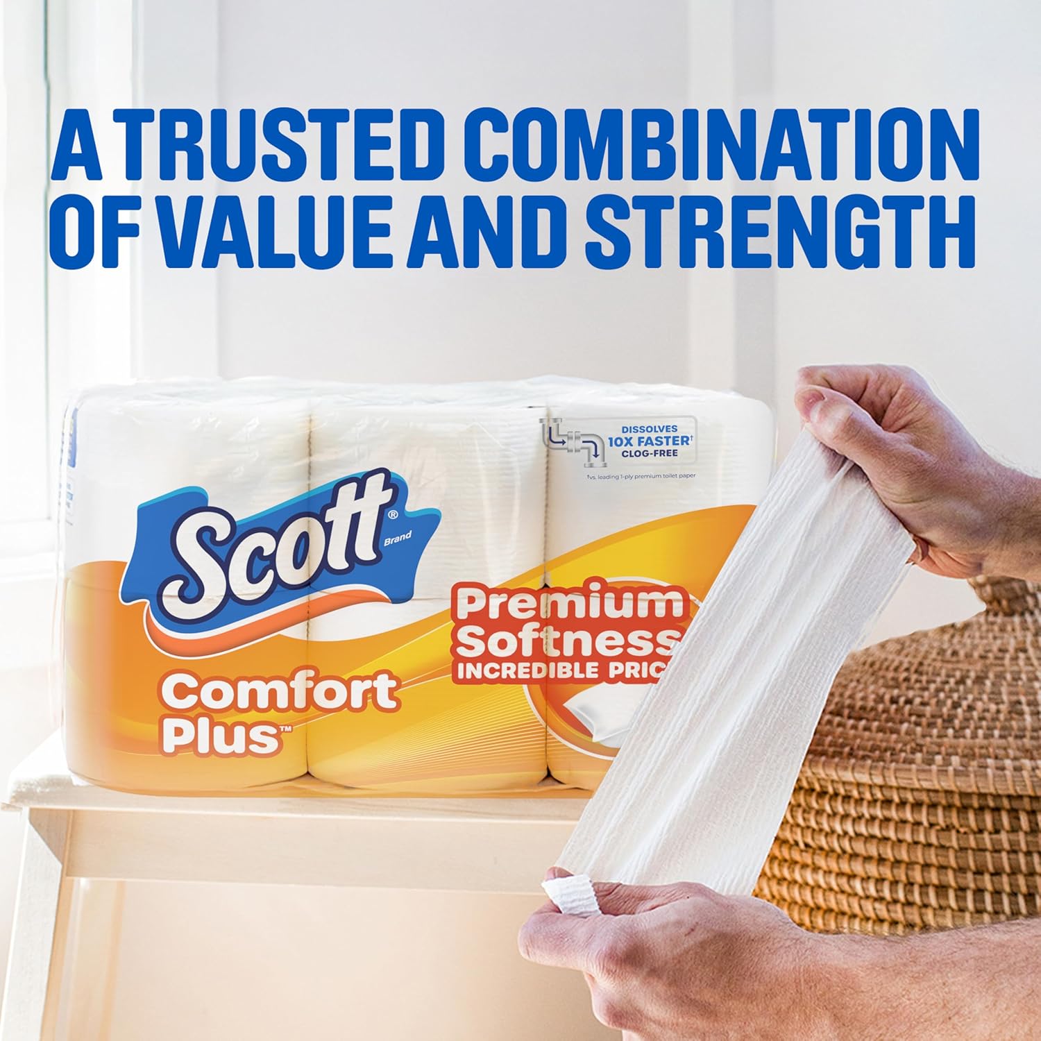 Scott ComfortPlus Toilet Paper, 12 Triple Rolls, 231 Sheets per Roll