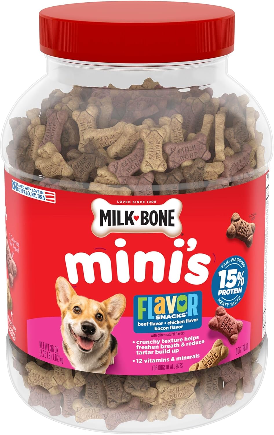 Milk-Bone Flavor Snacks Mini‰۪s Dog Biscuits, Flavored Crunchy Dog Treats, 36