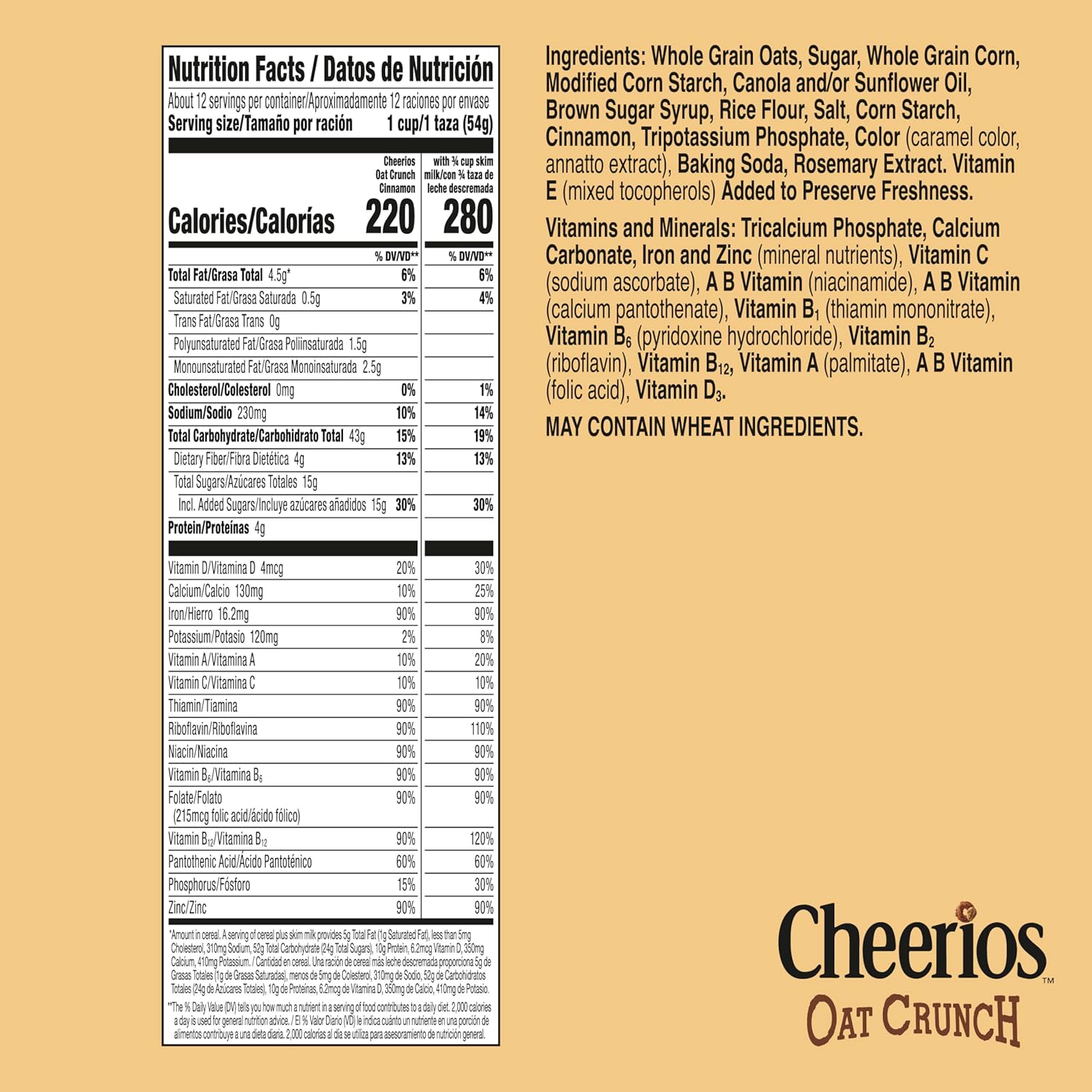 Cheerios Oat Crunch Cinnamon Breakfast Cereal, Made with Whole Grain, Family