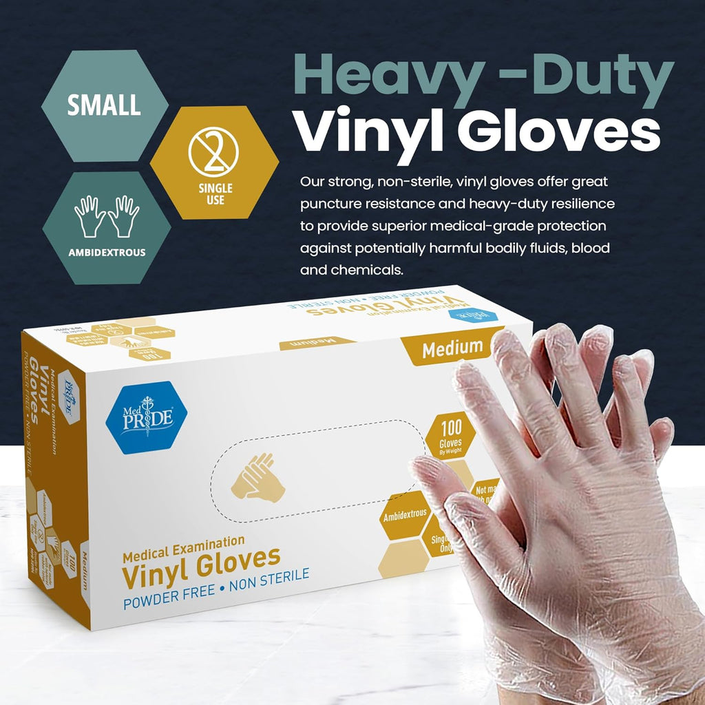 MED PRIDE Disposable Medical Grade Vinyl Exam Gloves, Latex & Powder Free