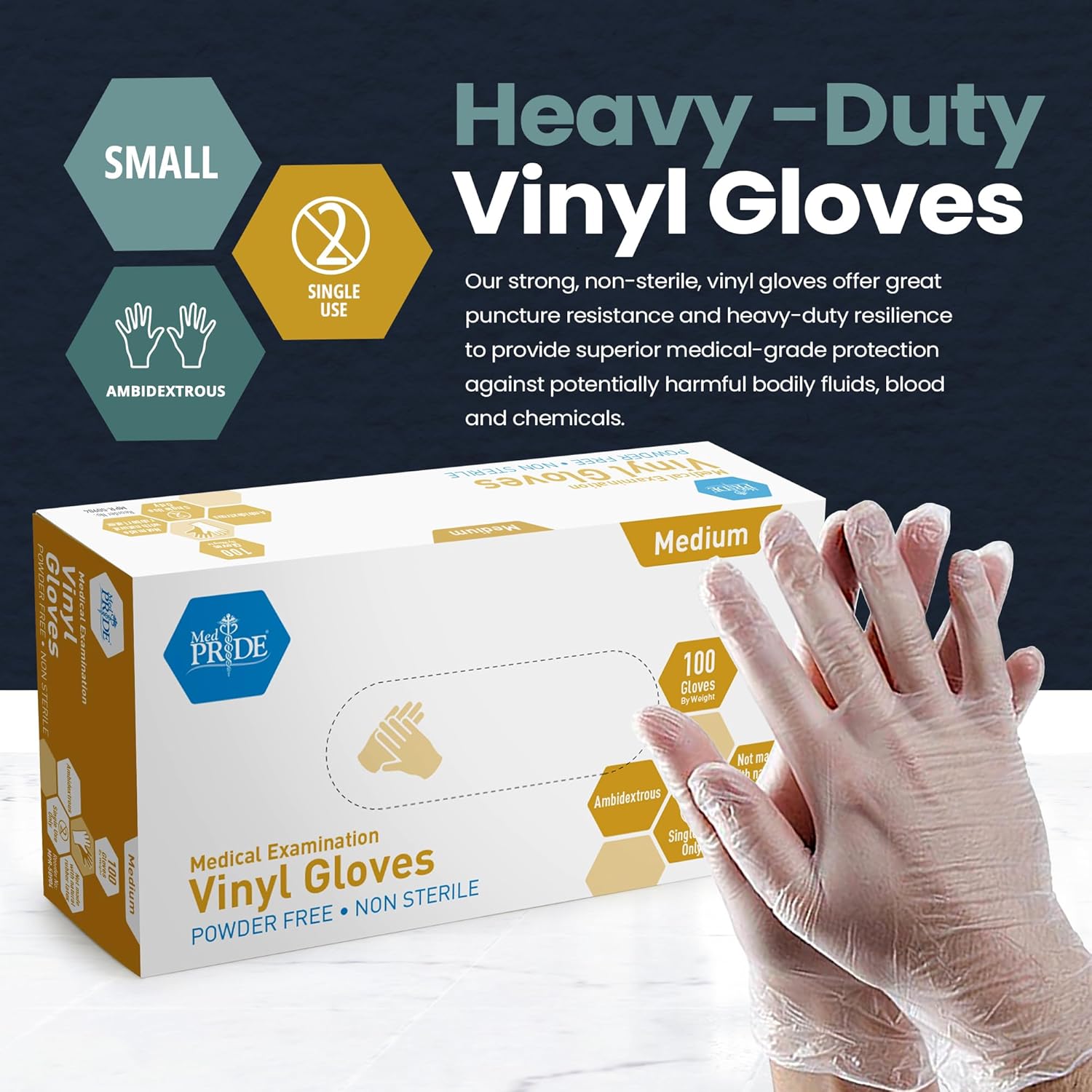 MED PRIDE Disposable Medical Grade Vinyl Exam Gloves, Latex & Powder Free