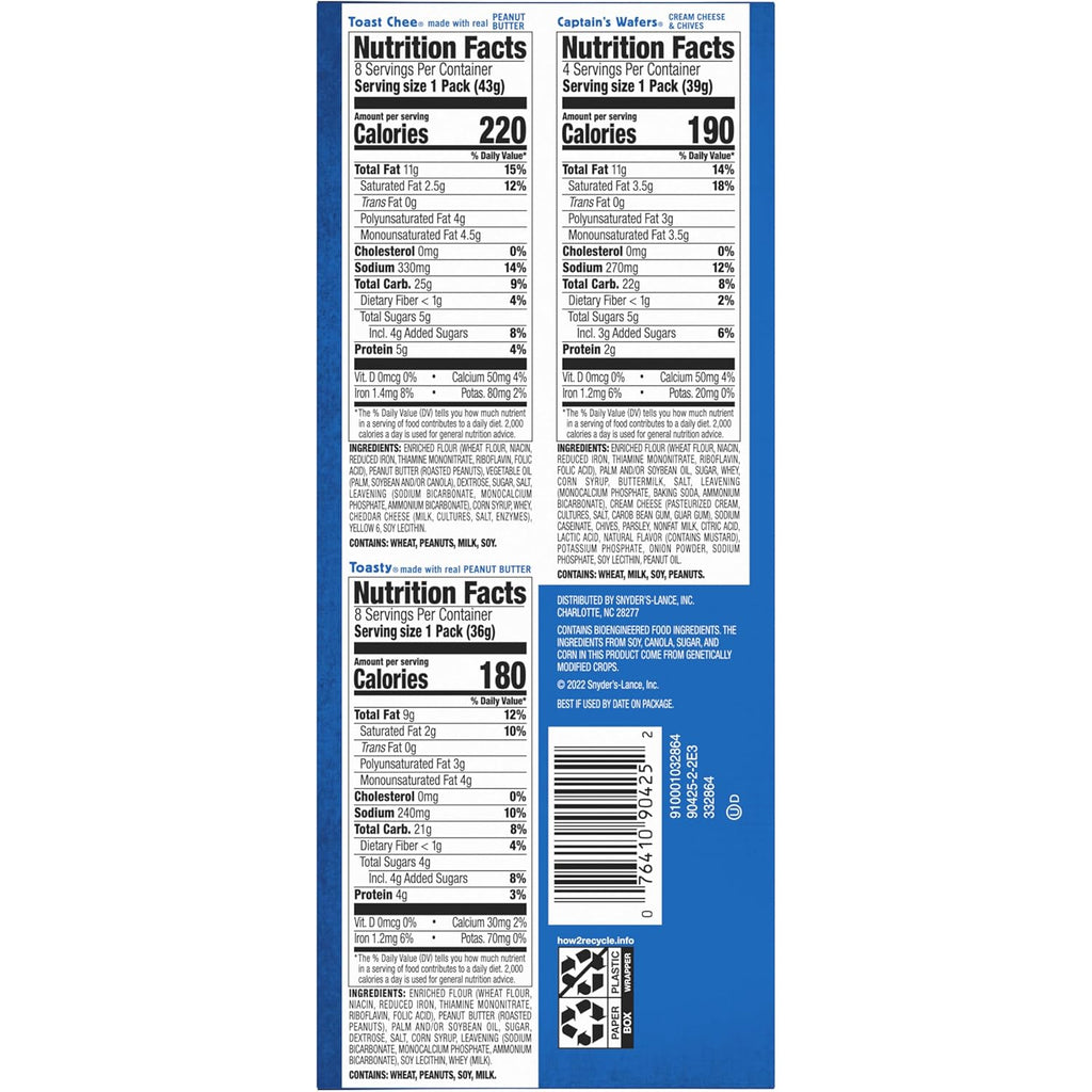 Lance Sandwich Crackers, Variety Pack, 3 Flavors, 20 Individually Wrapped