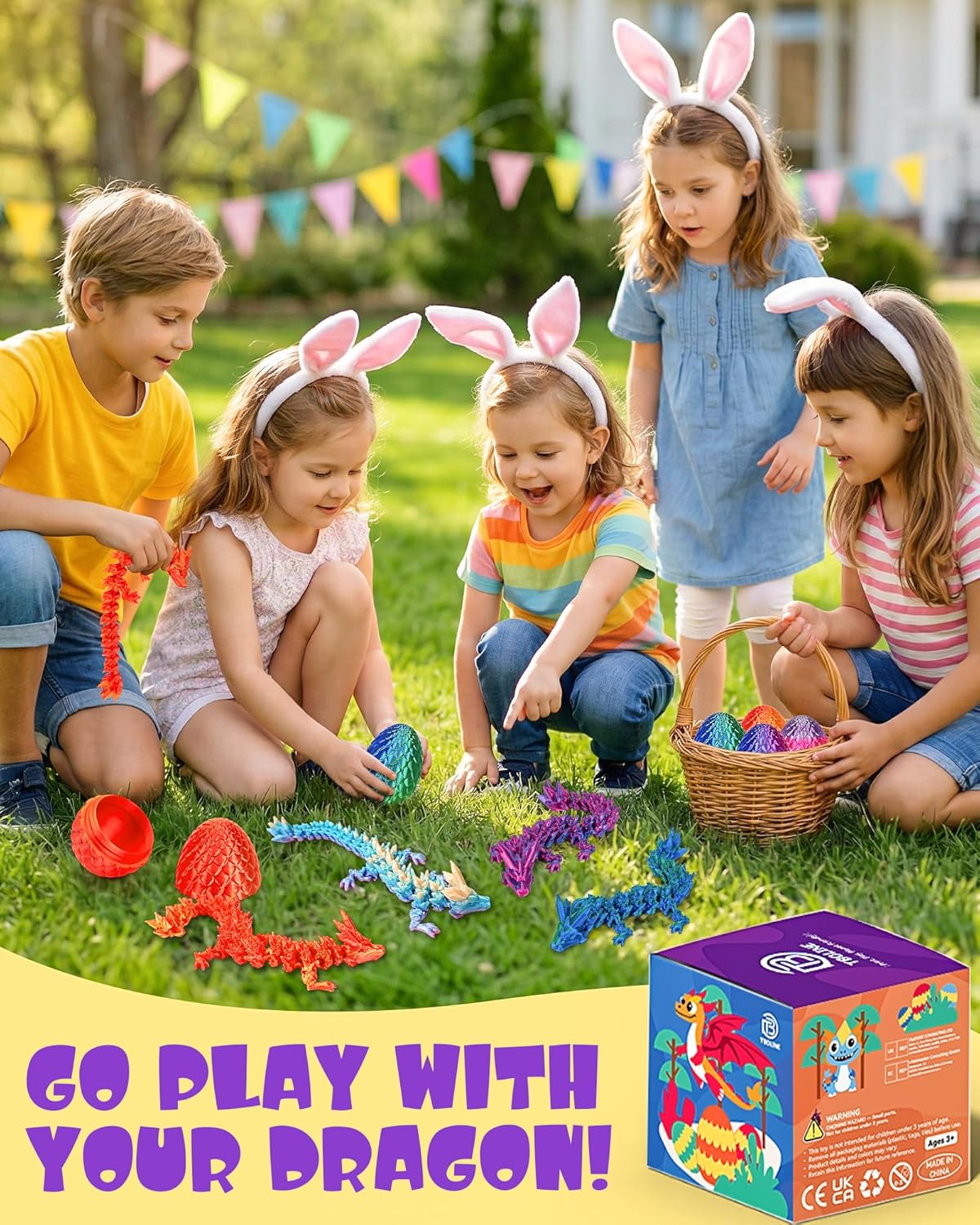 TBOLINE 4PCS 3D Printed Dragon Egg, Easter Basket Stuffers for Kids