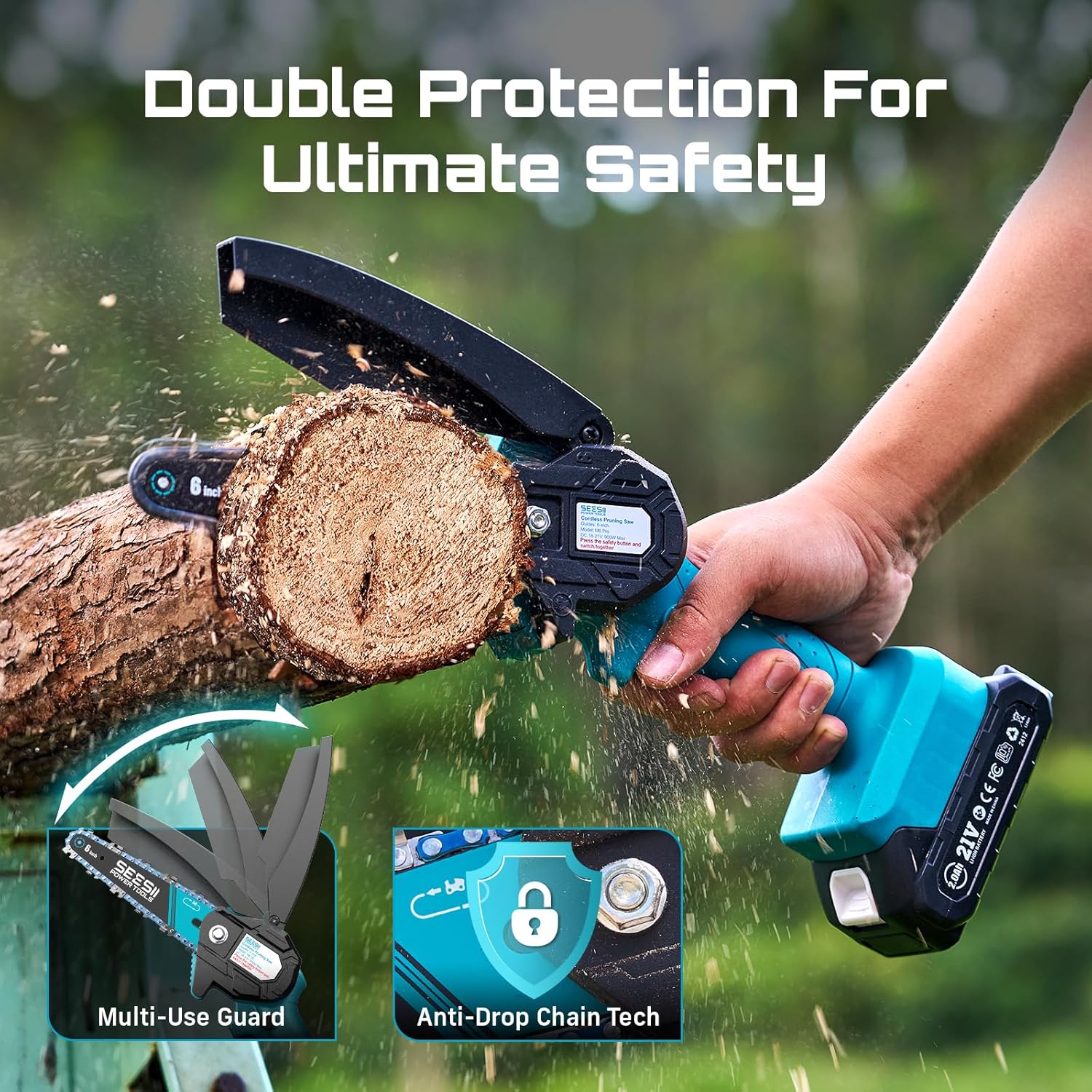 Seesii Mini Chainsaw, 6-inch Mini Chainsaw Cordless, Handheld Electric Power