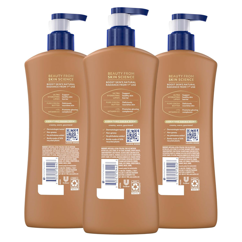 Vaseline Intensive Care Body Lotion Cocoa Radiant 3 count for Dry Skin Lotion
