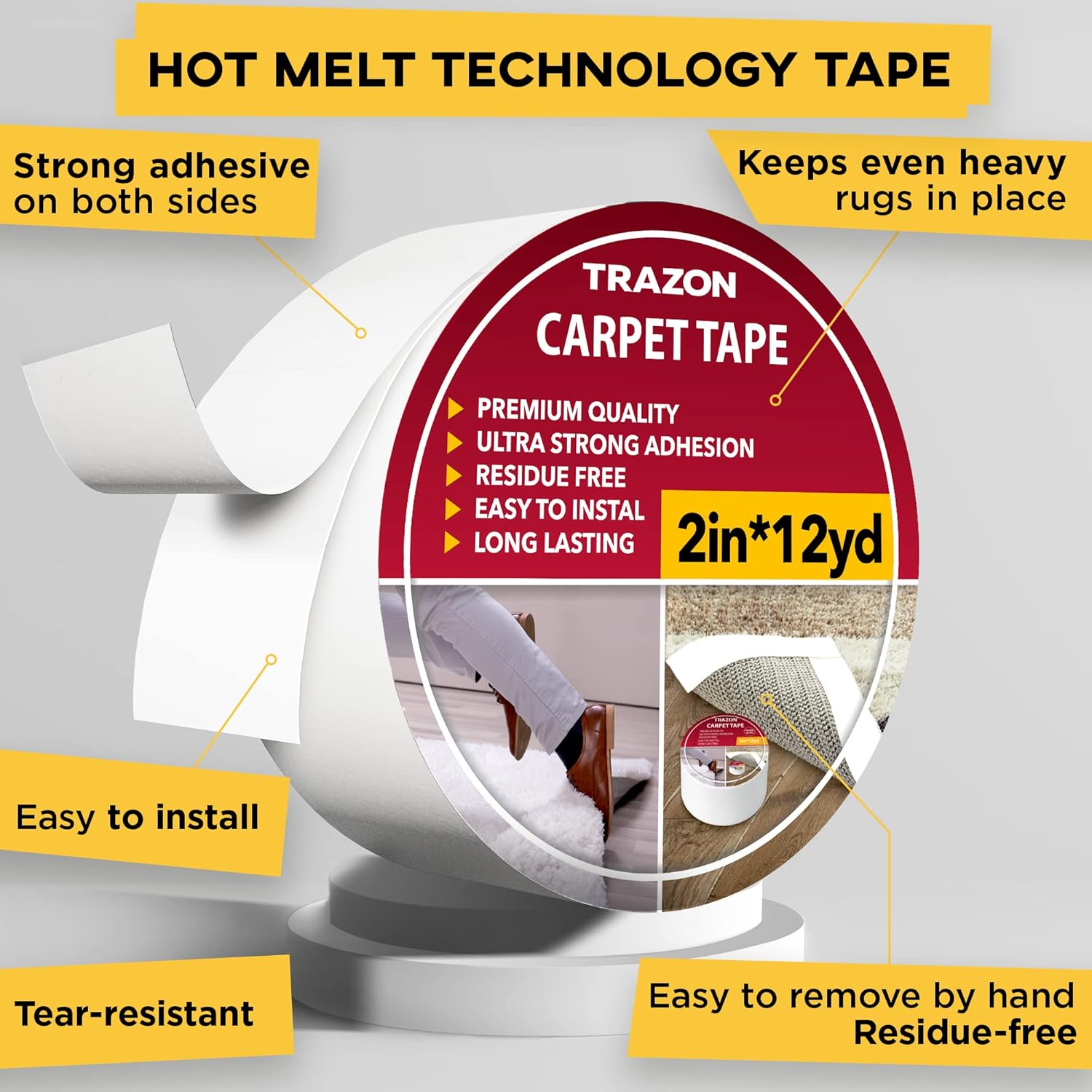 Carpet Tape Double Sided - Rug Tape Grippers for Hardwood Floors and Area