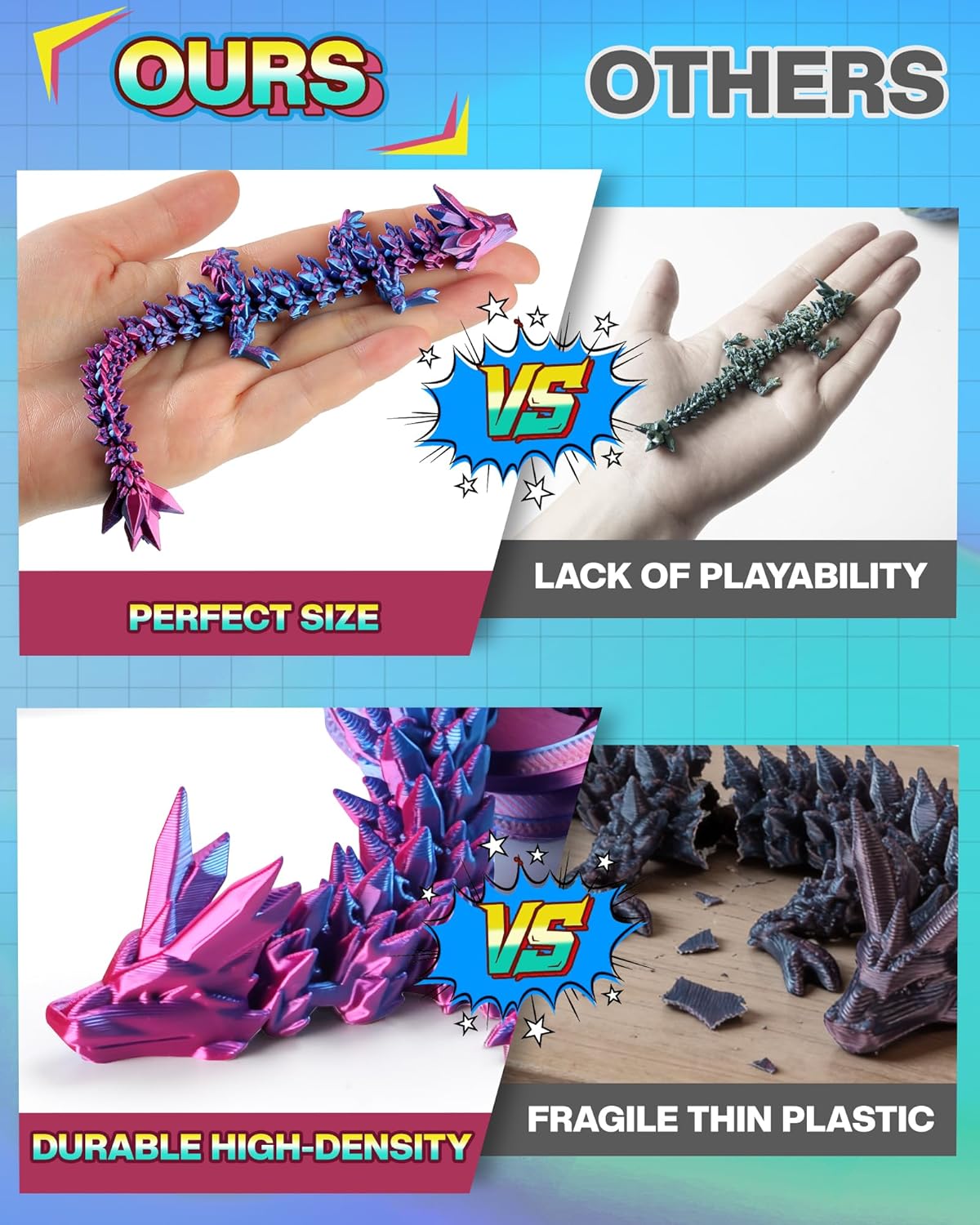Rapean 8" 3D Printed Dragon Eggs, Easter Basket Stuffers for Kids and Teens