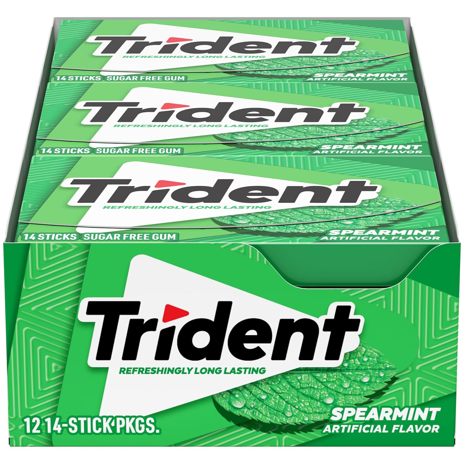 Trident Spearmint Sugar-Free Chewing Gum, 12 Packs of 14 Pieces (168 Total
