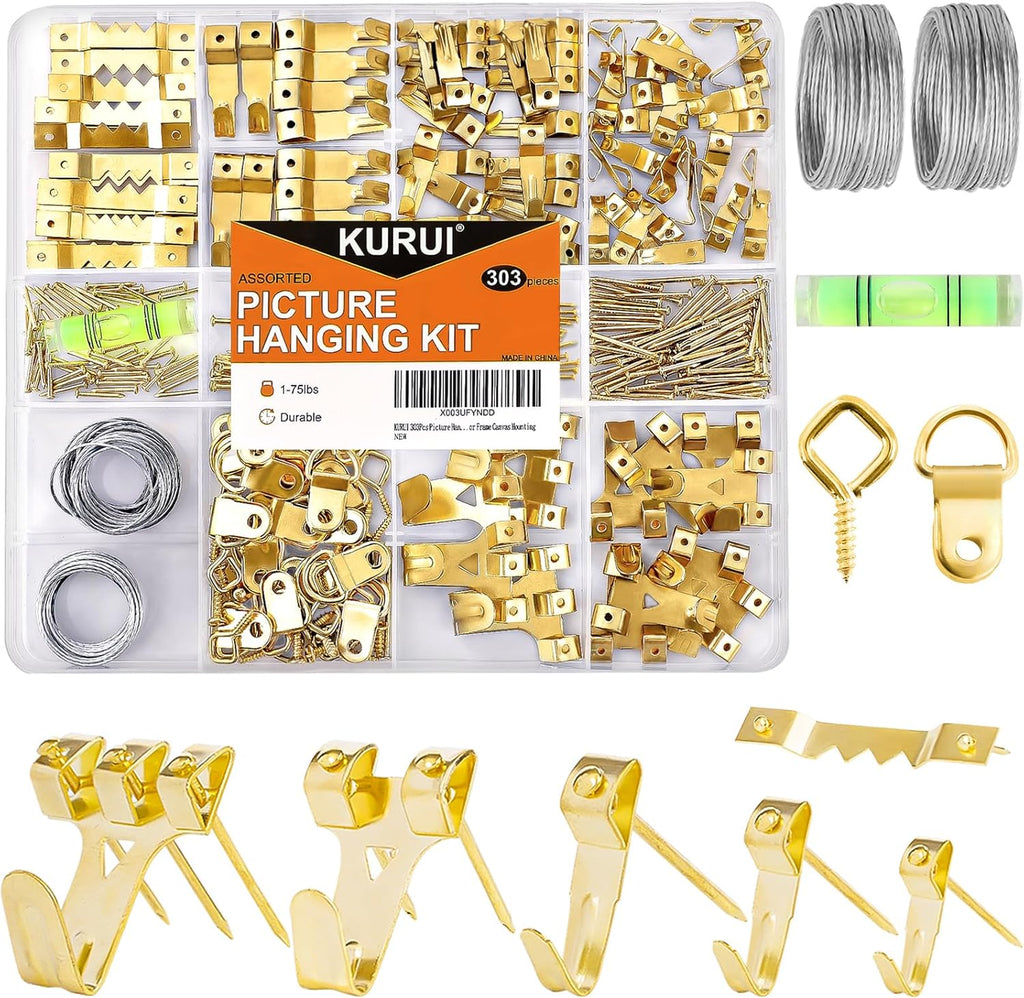 KURUI 303Pcs Picture Hanging Kit, Picture Hangers Assorted Kit with Heavy