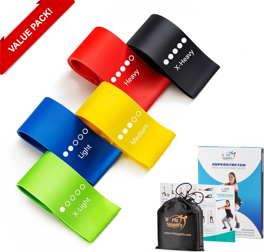 Fit Simplify Resistance Loop Exercise Bands with Instruction Guide and Carry