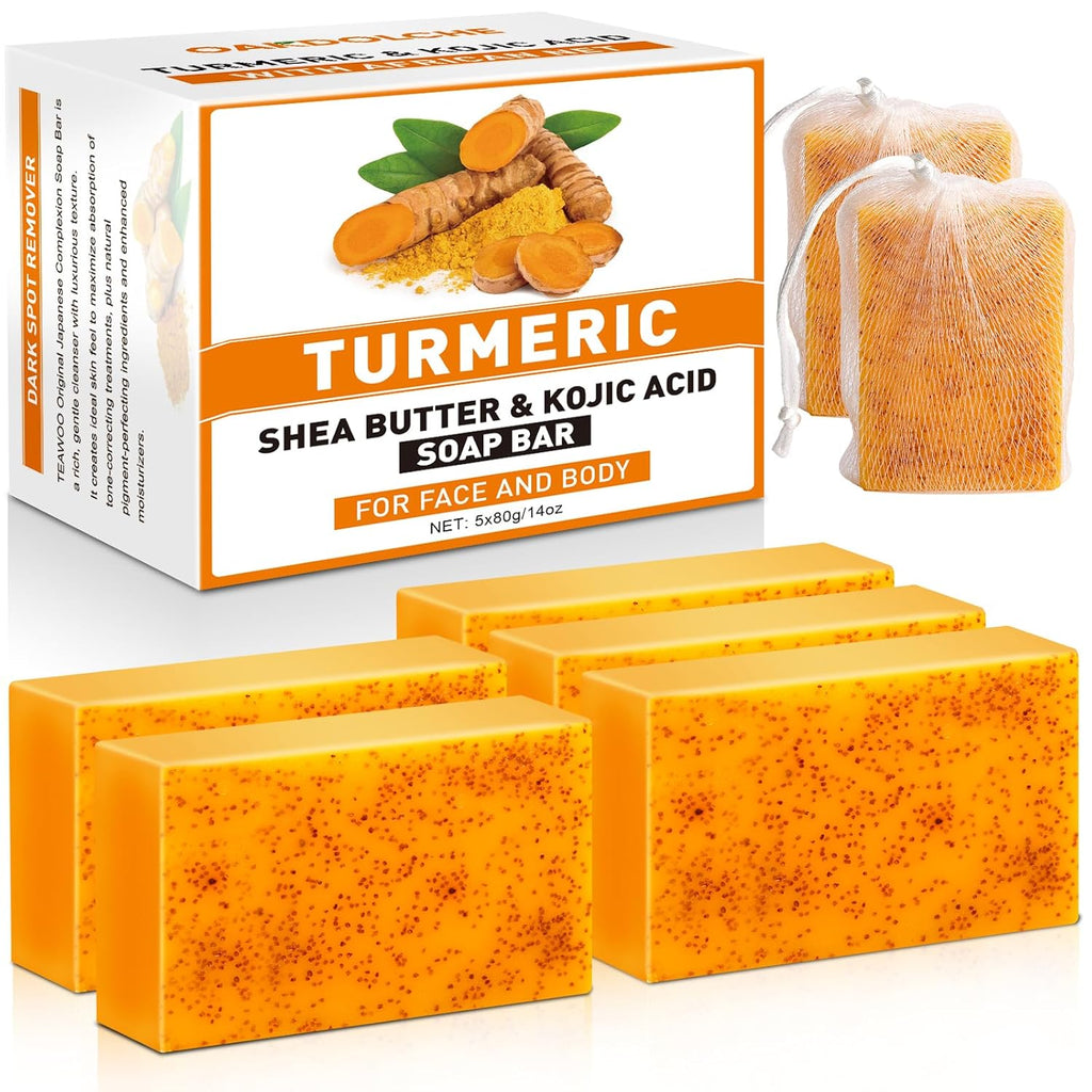 5 Pack Turmeric Kojic Acid Soap Bars(80g) - Infused with Retinol, Hydrolyzed