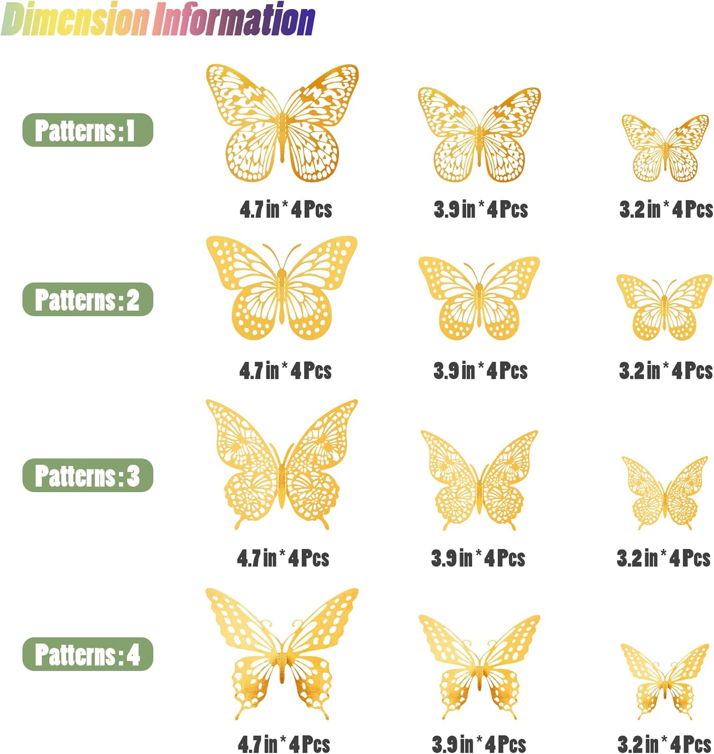 SAOROPEB 3D Butterfly Wall Decor - 48 Pcs, 4 Styles, 3 Sizes, Gold Butterfly