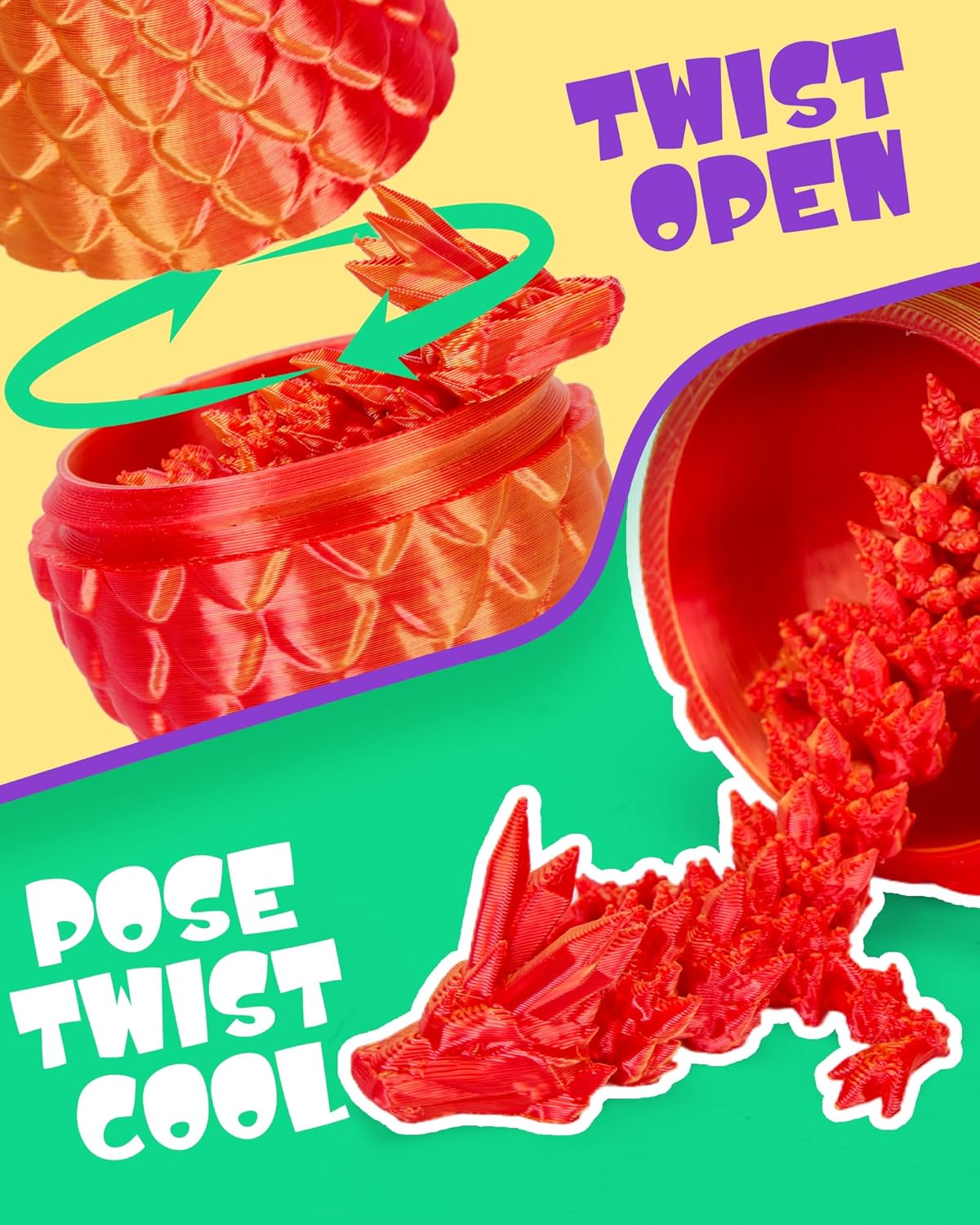 TBOLINE 4PCS 3D Printed Dragon Egg, Easter Basket Stuffers for Kids