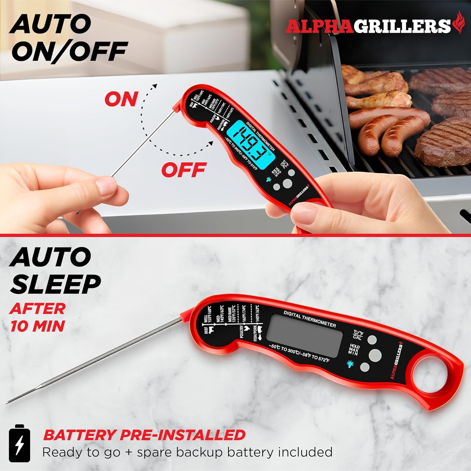 Alpha Grillers Meat Thermometer Digital ‰ÛÒ Instant Read Food Thermometer for