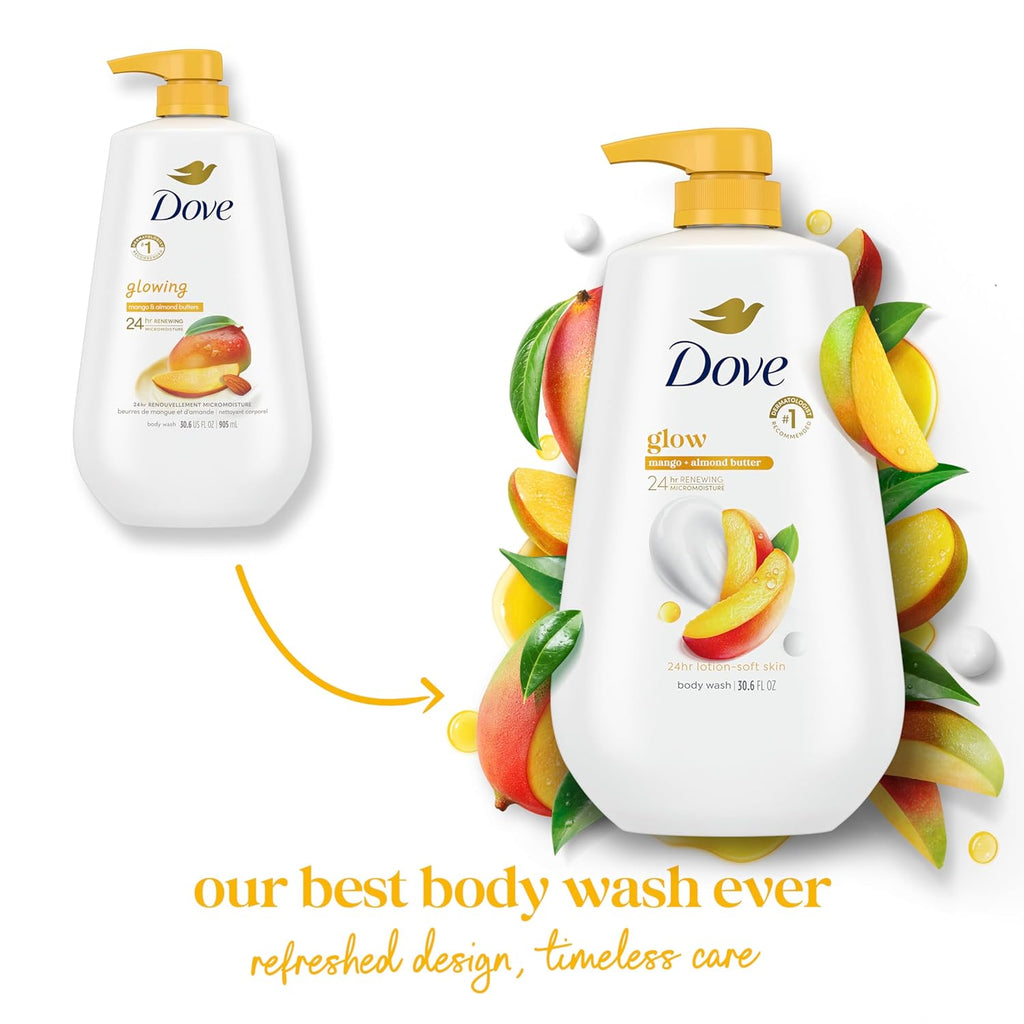 Dove Body Wash with Pump Glow Mango & Almond Butter For 24hr Lotion-Soft Skin