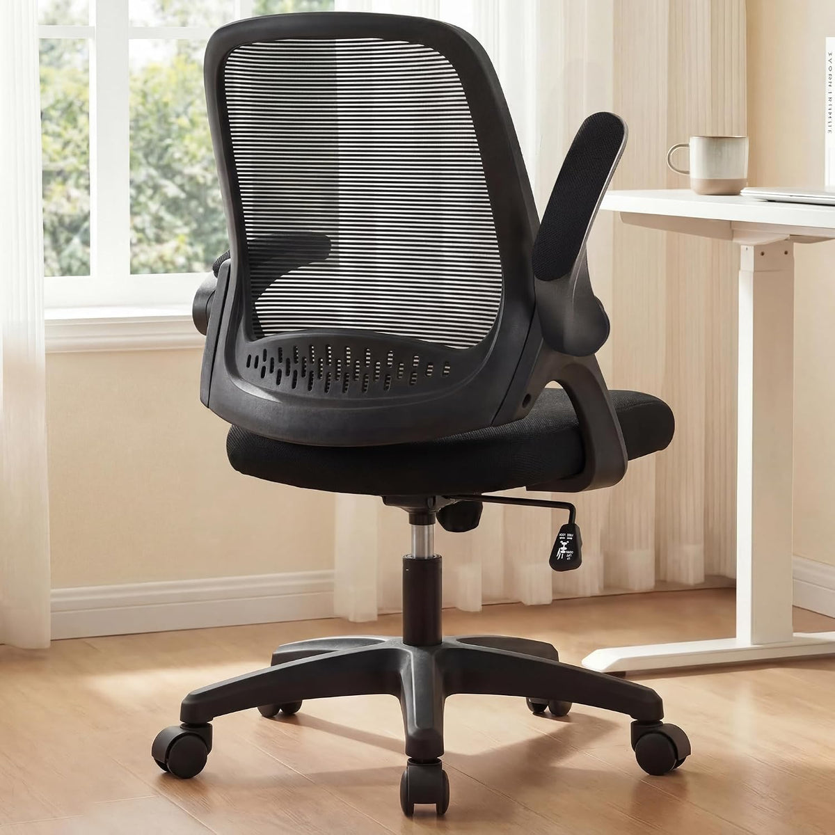 NEO CHAIR Office Desk Chair, Ergonomic Mesh with Flip-Up Arms, Dark Black