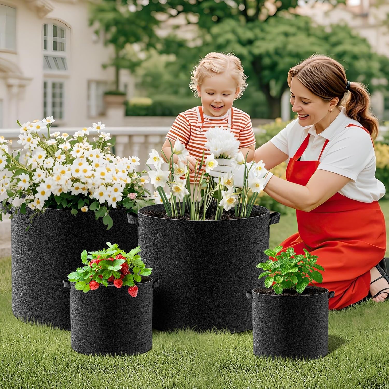 Land Guard 4-Pack Fabric Grow Bags 5 Gallon, Thickened Nonwoven Garden Pots