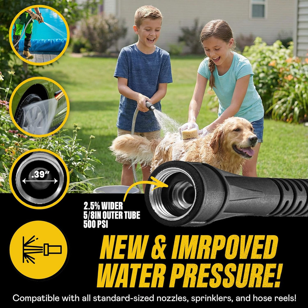 BIONIC STEEL 100 Ft Metal Garden Hose with Sprayer Nozzle, Non Kinking