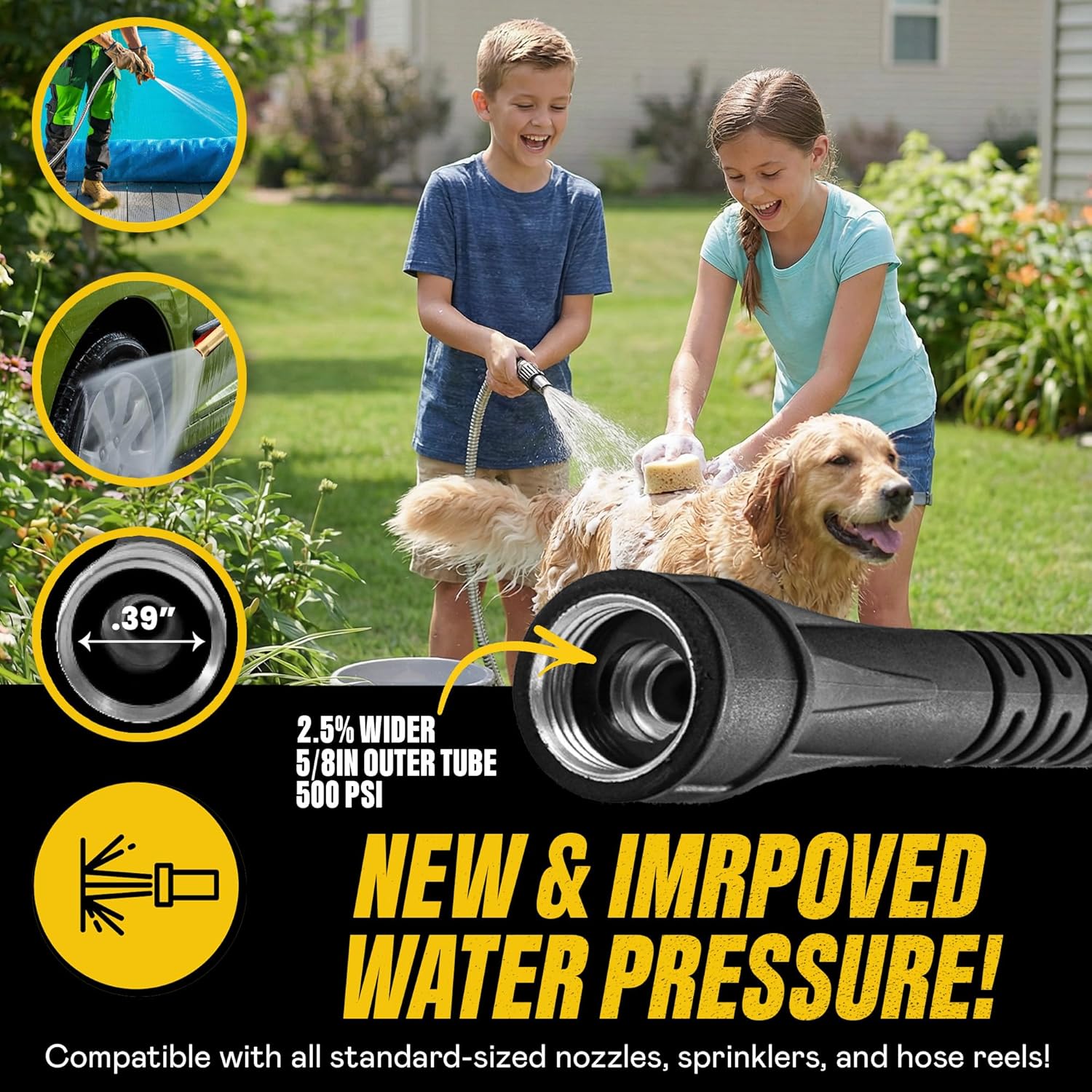 BIONIC STEEL 100 Ft Metal Garden Hose with Sprayer Nozzle, Non Kinking