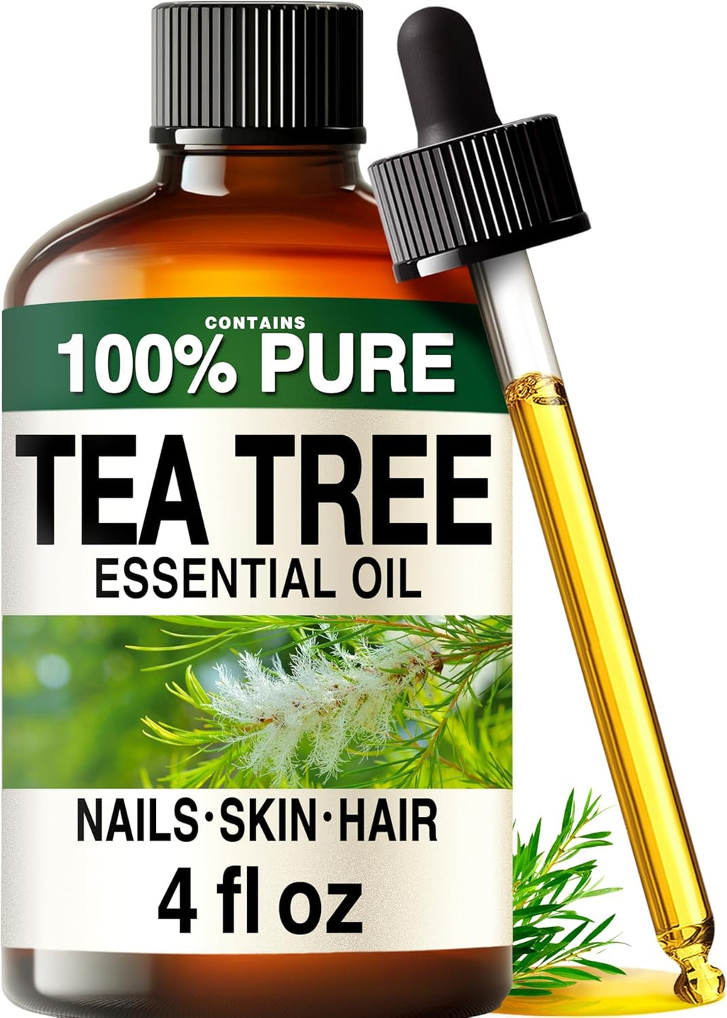 100% Pure Tea Tree Oil - 4 Fl Oz Tea Tree Essential Oil for Hair, Skin