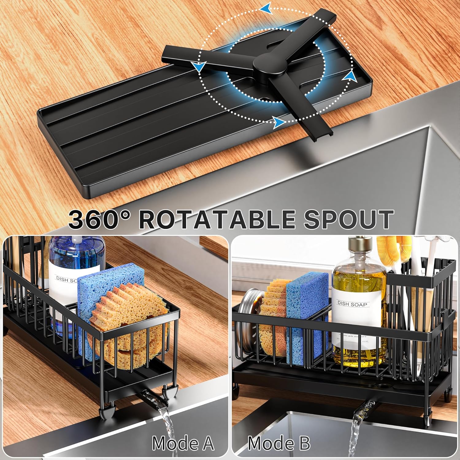 Cisily Sponge Holder for Kitchen Sink, Sink Caddy Organizer with High Brush