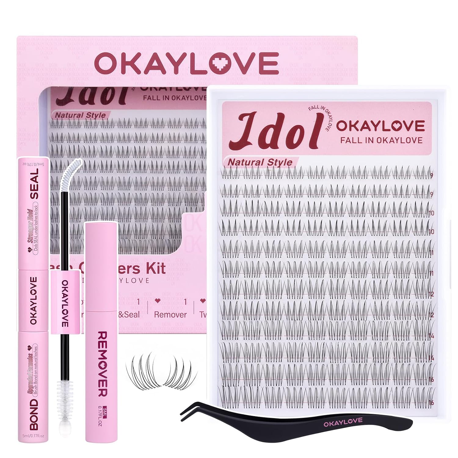 OKAYLOVE Idol Natural Lash Clusters Kit Clear Band Eyelash Clusters Kit CC