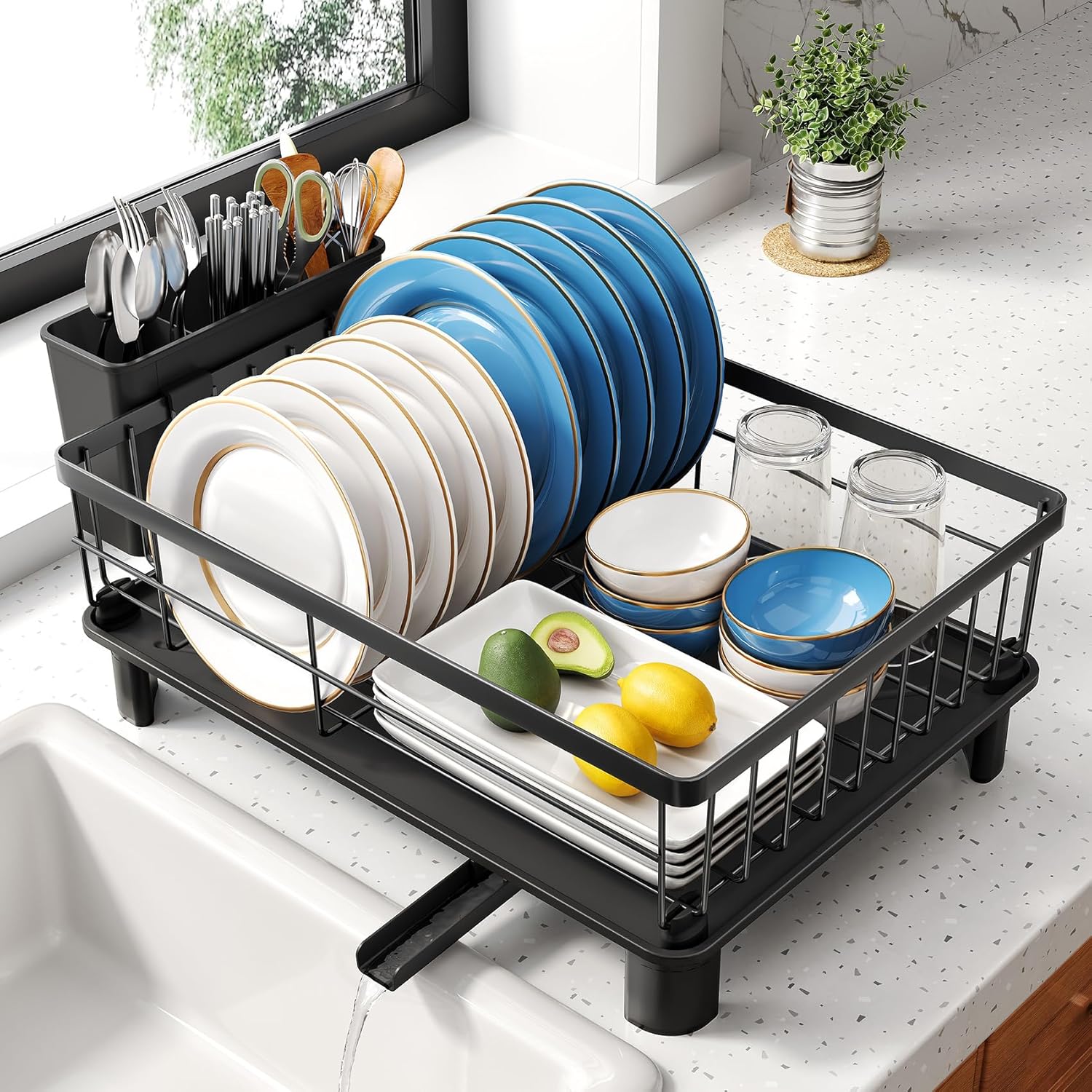 SNTD Dish Drying Rack - Space-Saving Dish Rack for Kitchen Counter, Stainless