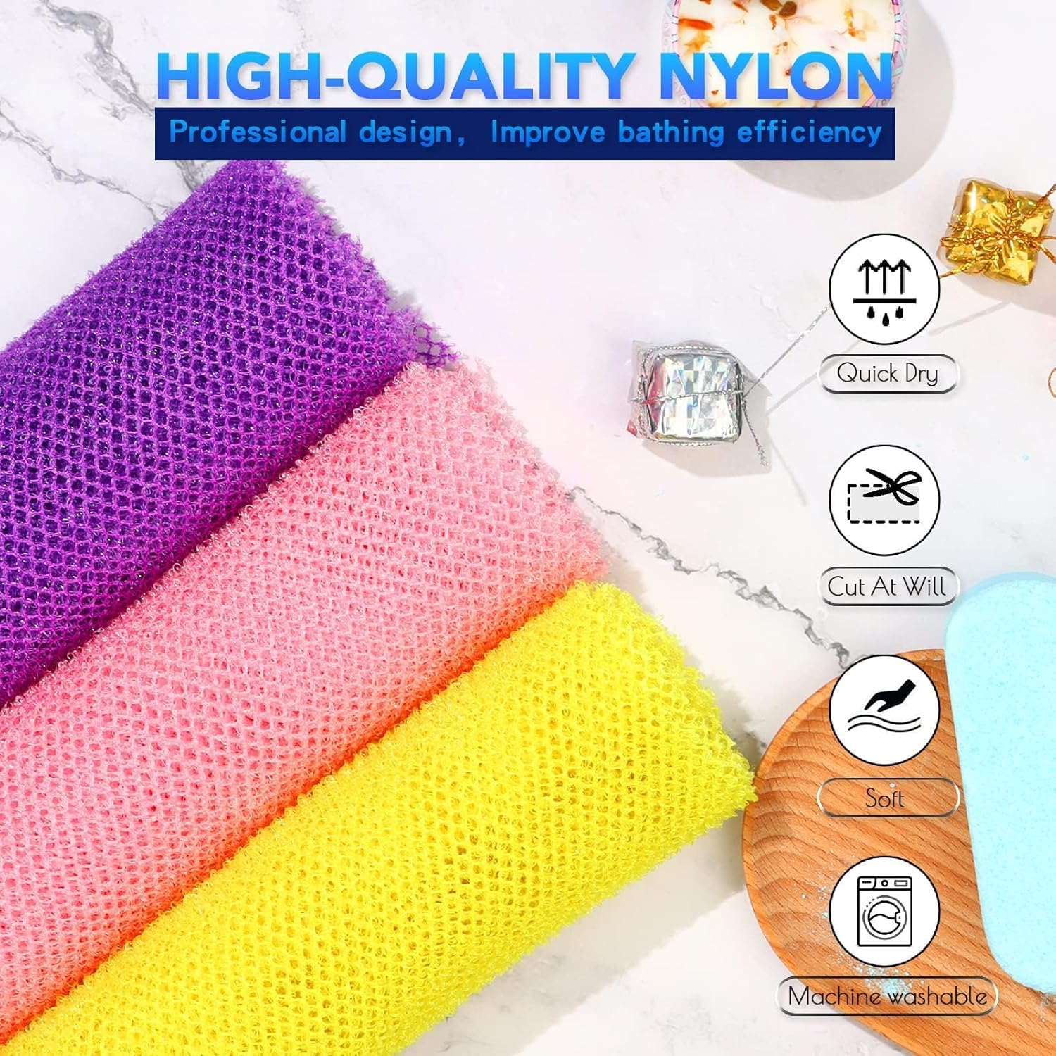UJFQBH 3 Pieces African Bath Sponge African Net Long Net Bath Sponge
