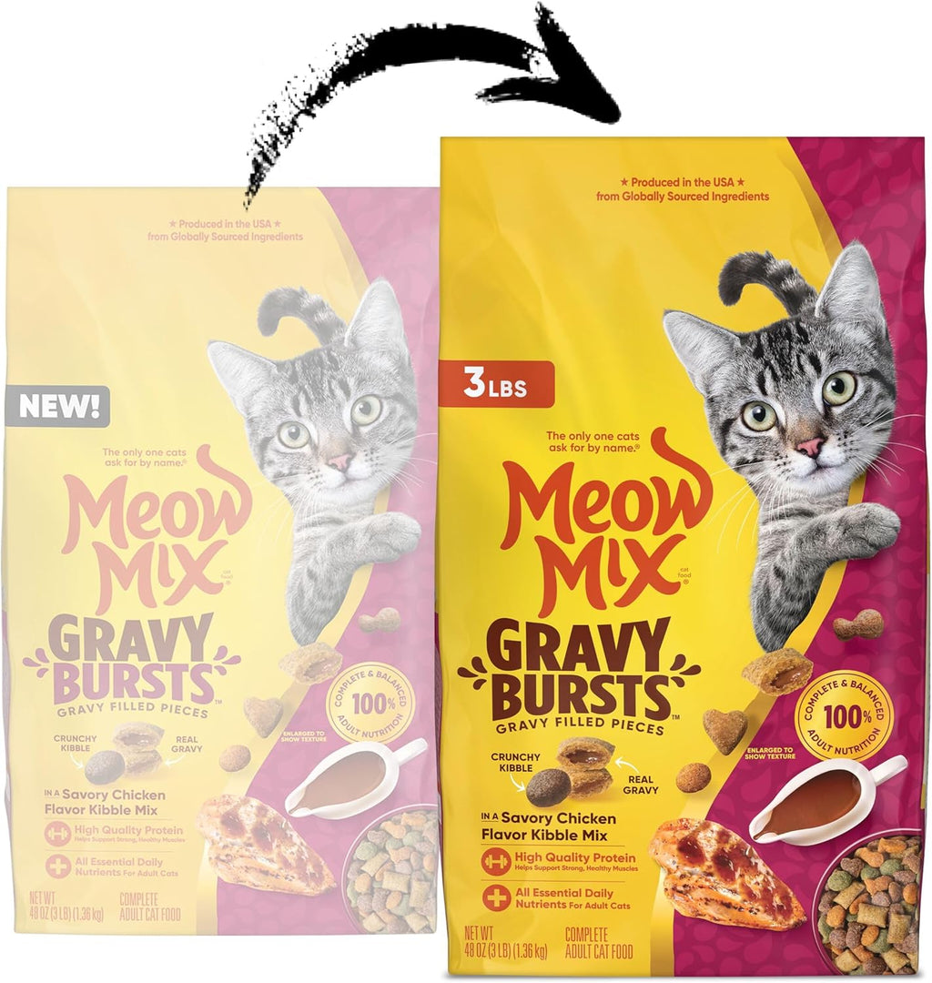 Meow Mix Gravy Bursts, Savory Chicken Flavor Mix, Gravy Filled Dry Cat Food