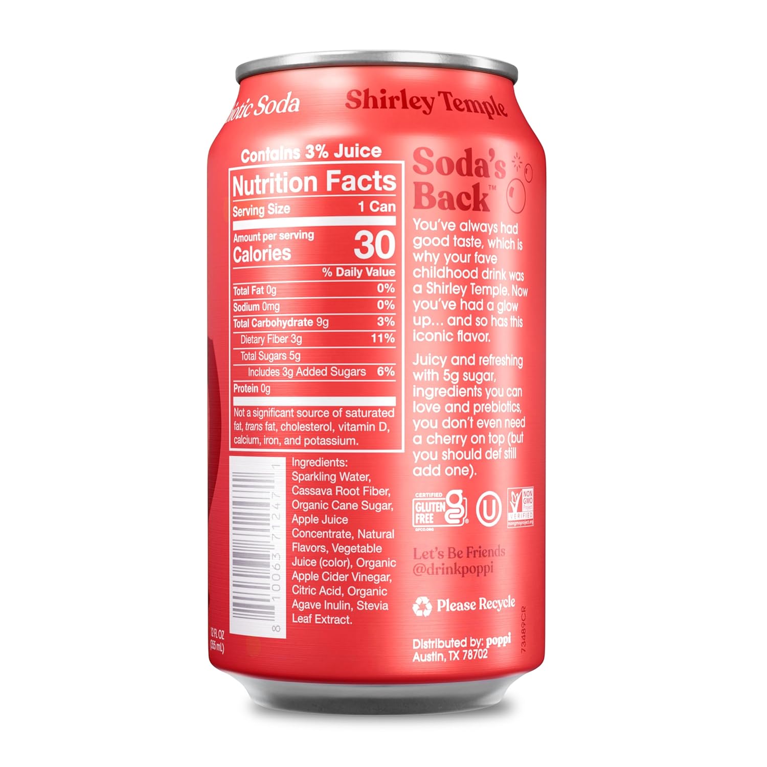 Poppi Sparkling Prebiotic Soda Beverage with Apple Cider Vinegar, Seltzer