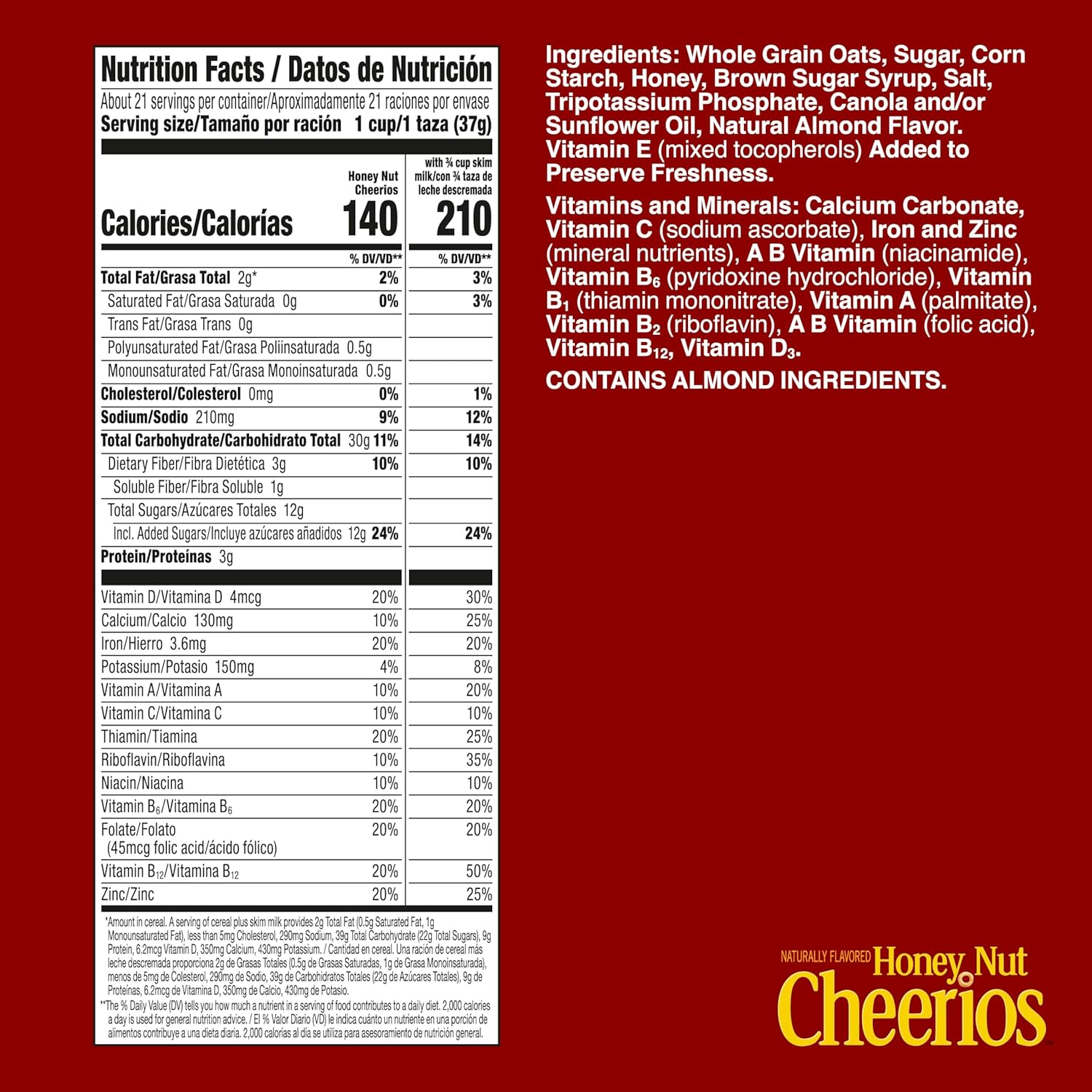 Honey Nut Cheerios, Heart Healthy Gluten Free Breakfast Cereal with Whole