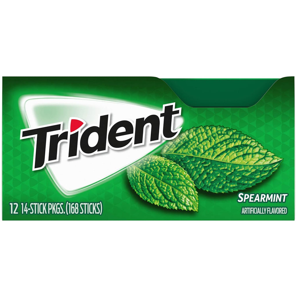 Trident Spearmint Sugar-Free Chewing Gum, 12 Packs of 14 Pieces (168 Total
