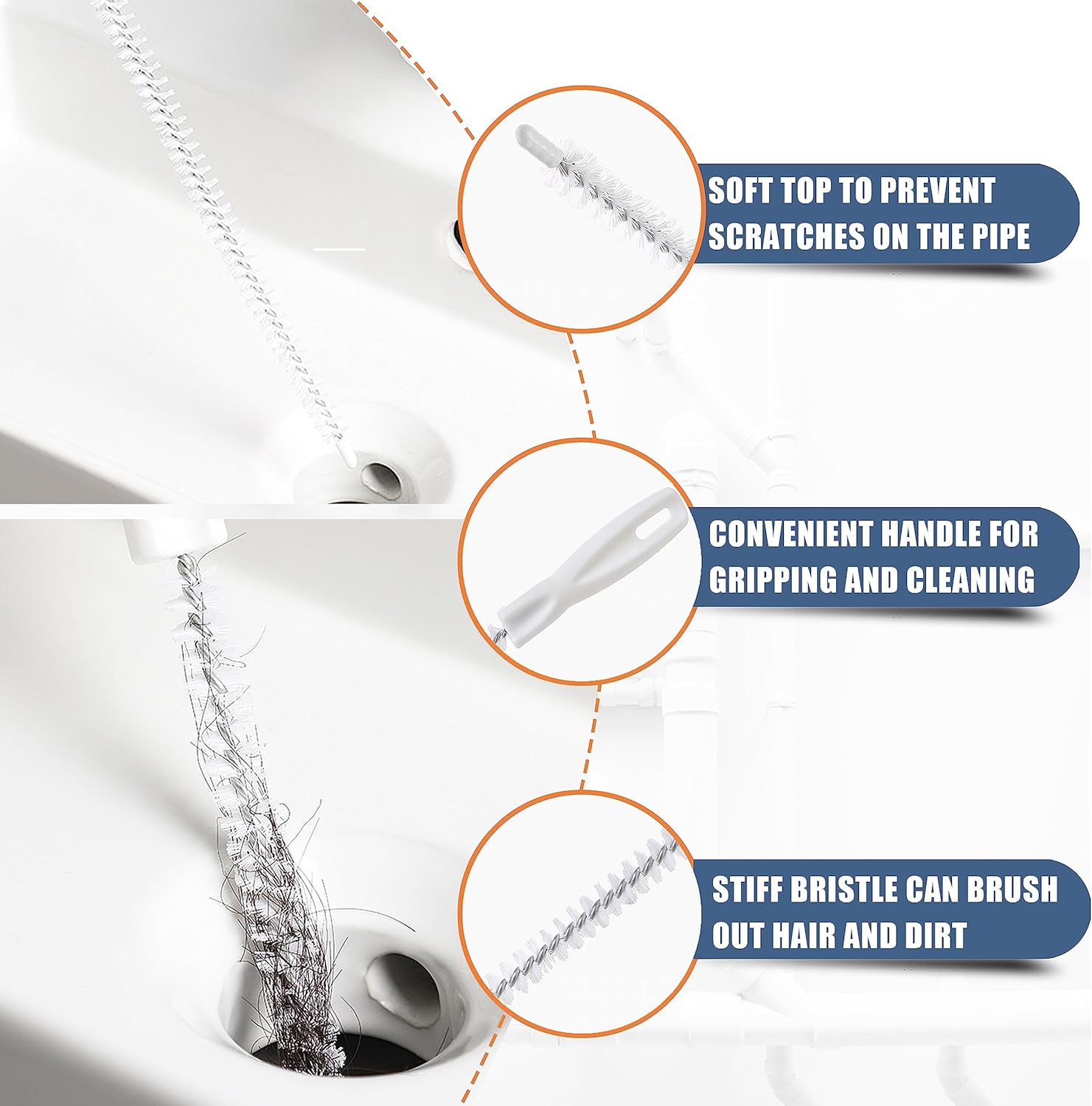 35.5inch Drain Clog Remover(1pcs), 25inch Drain Snake Hair Remover(6pcs) •?