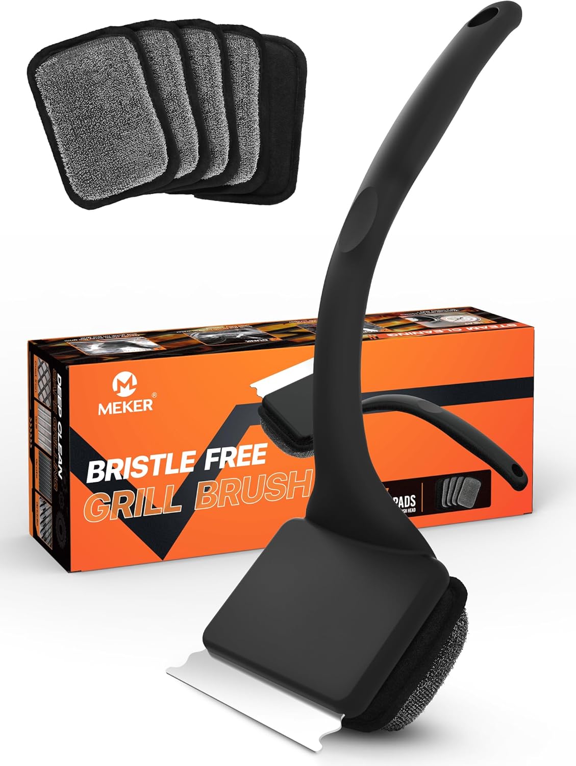MEKER Grill Brush Bristle Free, Grill Cleaner Brush with 5 BBQ Replacement