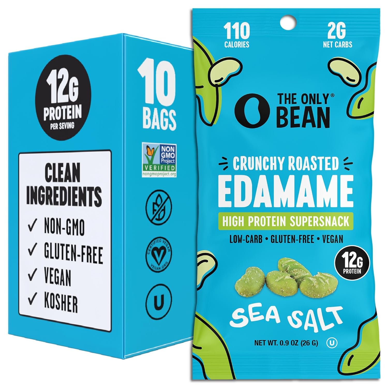 The Only Bean Crunchy Dry Roasted Edamame Snacks (Sea Salt), Healthy High
