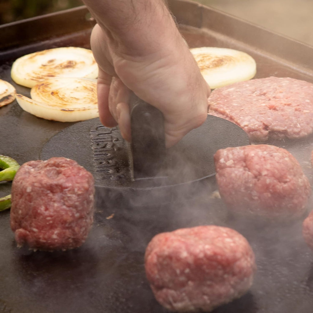 Cuisinart 6.5" Cast Iron Smashed Burger Press, Round Flat Edge Grill Press