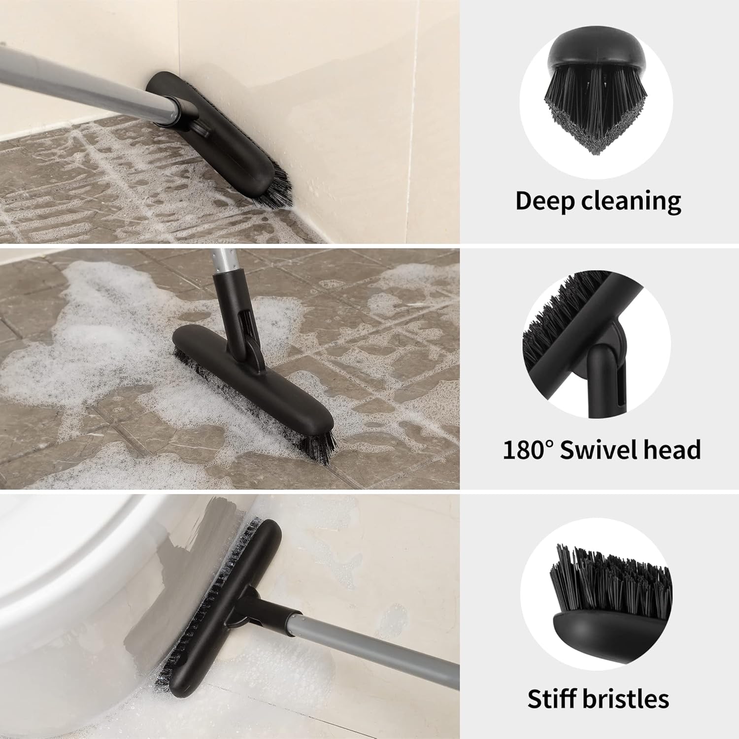 MR.SIGA Heavy Duty Grout Scrub Brush with Long Handle, Shower Floor Scrubber
